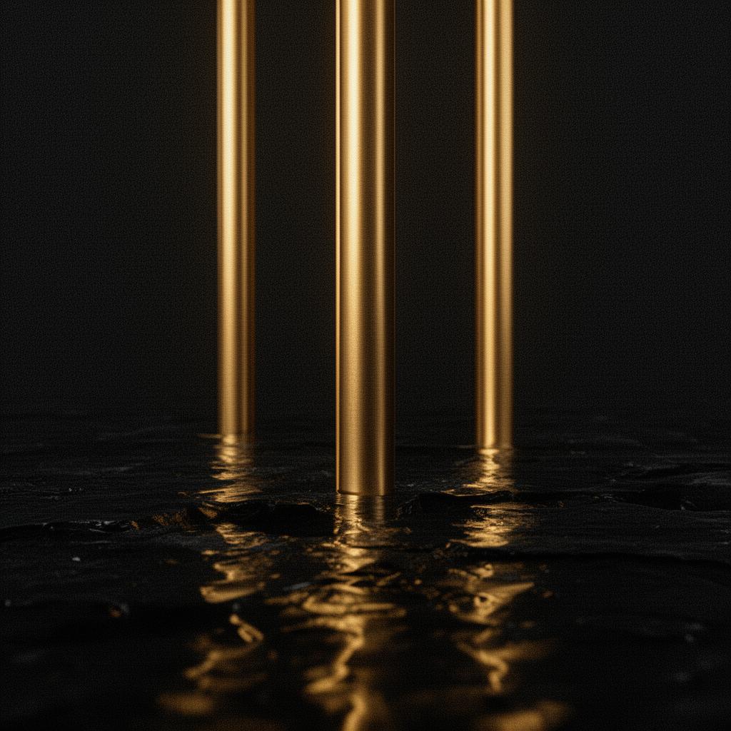 Trois piliers d'or émergeant d'une eau d'encre — les trois capitaux